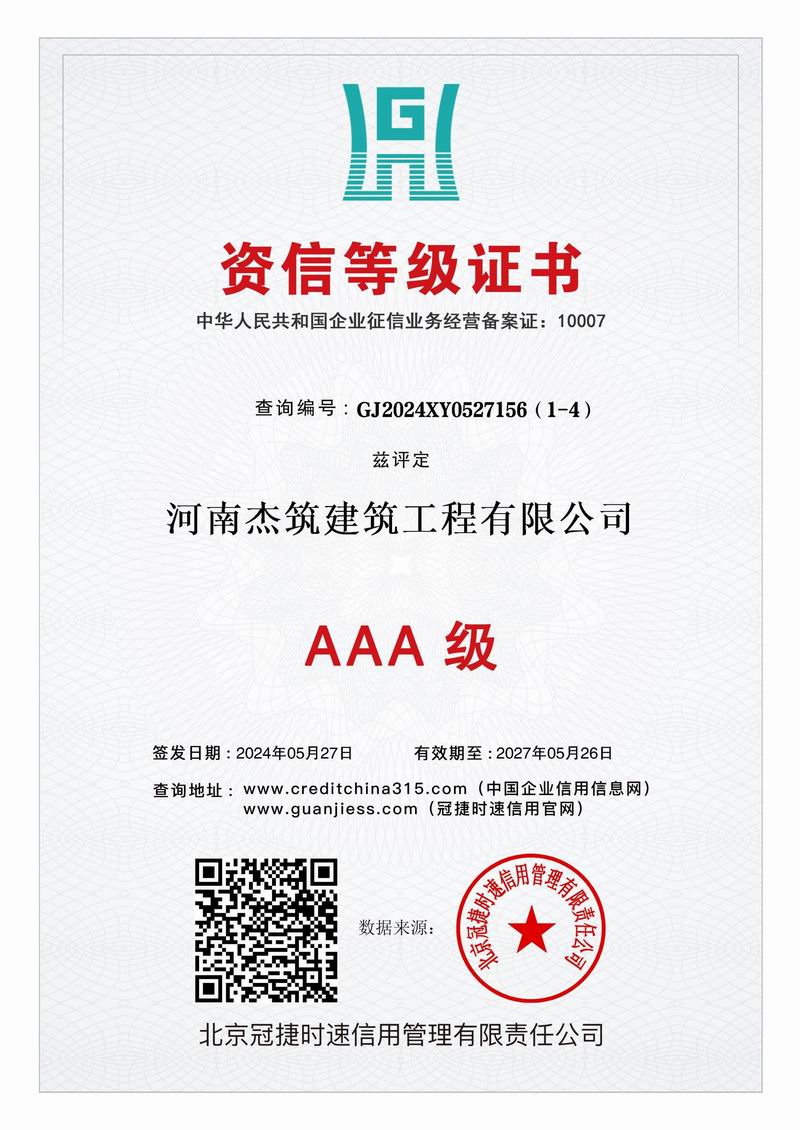 AAA 級資信等級證書